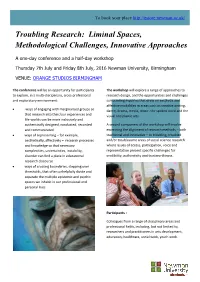 Troubling Research: Liminal Spaces, Methodological Challenges, Innovative Approaches