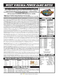 West Virginia Power Game Notes
