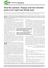 How the Spinach, Popeye and Iron Decimal Point Error Myth Was Finally