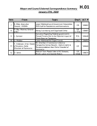 Mayor and Council External Correspondence Summary January