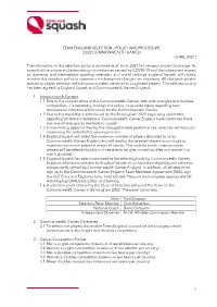 Team England Selection – Policy and Procedure (2022 Commonwealth Games) (June, 2021)