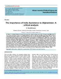 The Importance of India Assistance to Afghanistan: a Critical Analysis