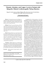 Thiamin, Selenium, and Copper Levels in Patients with Idiopathic Dilated Cardiomyopathy Taking Diuretics