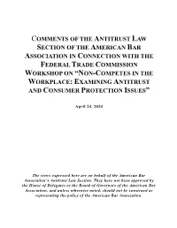 Comments of the Antitrust Law Section of the American Bar Association in Connection with the Federal Trade Commission Workshop O