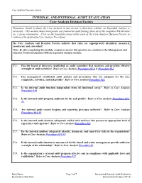 INTERNAL and EXTERNAL AUDIT EVALUATION Core Analysis Decision Factors