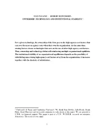 Robert Rowthorn . Ownership, Technology and Institutional Stability.*