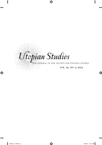 Utopian Studies the Journal of the Society for Utopian Studies Vol