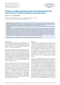 Perceptions of Students Regarding the Effects of the Implementation of the Tobacco Control Act of 1999 on a South African University Campus