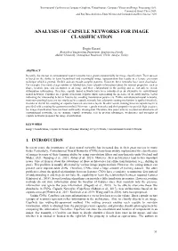 Analysis of Capsule Networks for Image Classification