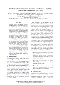 Emotion Classification in a Resource Constrained Language Using Transformer-Based Approach