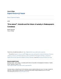 Aristotle and the Failure of Autarky in Shakespeare's Coriolanus