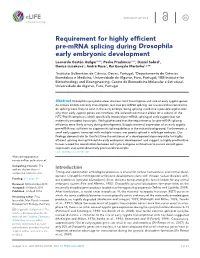 Requirement for Highly Efficient Pre-Mrna Splicing During