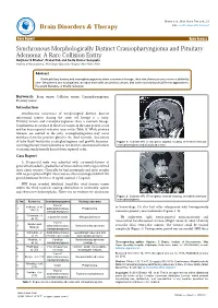 Synchronous Morphologically Distinct Craniopharyngioma and Pituitary