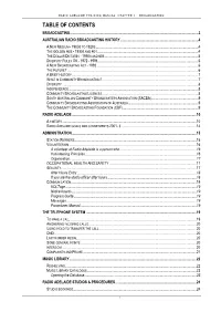Broadcasting Table of Contents Broadcasting