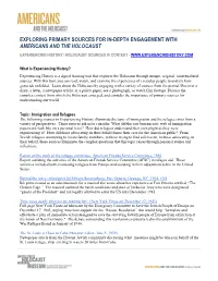 Exploring Primary Sources for In-Depth Engagement with Americans and the Holocaust Experiencing History: Holocaust Sources in Context