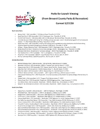 Parks for Launch Viewing (From Brevard County Parks & Recreation)