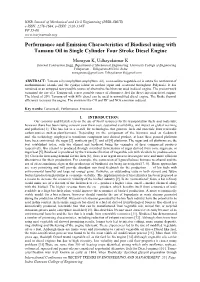 Performance and Emission Characteristics of Biodiesel Using with Tamanu Oil in Single Cylinder Four Stroke Diesel Engine