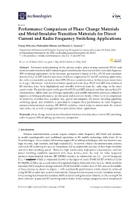 Performance Comparison of Phase Change Materials and Metal-Insulator Transition Materials for Direct Current and Radio Frequency Switching Applications