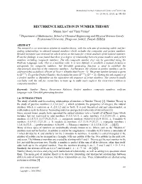 Recurrence Relation in Number Theory