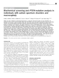 Biochemical Screening and PTEN Mutation Analysis in Individuals with Autism Spectrum Disorders and Macrocephaly