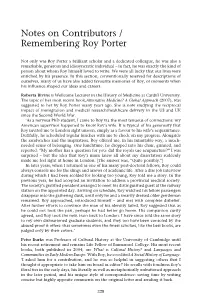 Notes on Contributors / Remembering Roy Porter
