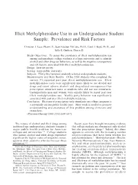 Illicit Methylphenidate Use in an Undergraduate Student Sample: Prevalence and Risk Factors