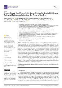 Ozone-Based Eye Drops Activity on Ocular Epithelial Cells and Potential Pathogens Infecting the Front of the Eye