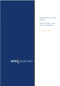 MWR Infosecurity Security Advisory ITN News Gadget Vulnerability