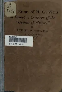 Some Errors of H.G. Wells; a Catholic's Criticism of the "Outline of History"