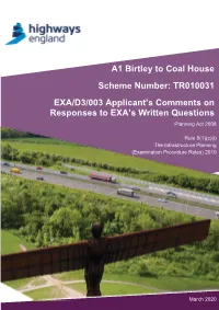 A1 Birtley to Coal House Scheme Number: TR010031 EXA/D3/003 Applicant's Comments on Responses to EXA's Written Questions