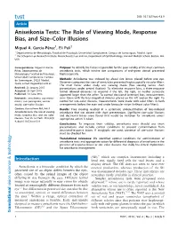 Aniseikonia Tests: the Role of Viewing Mode, Response Bias, and Size–Color Illusions