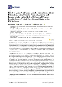 Effect of Citric Acid Cycle Genetic Variants and Their Interactions With