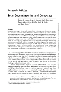 Research Articles Solar Geoengineering and Democracy • Joshua B