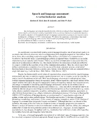 Speech and Language Assessment: a Verbal Behavior Analysis