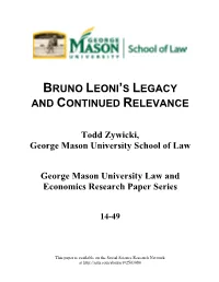 Bruno Leoni's Legacy and Continued Relevance