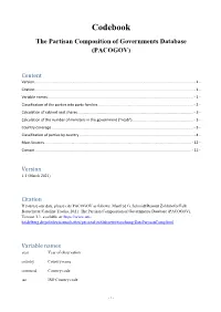 Codebook the Partisan Composition of Governments Database (PACOGOV)