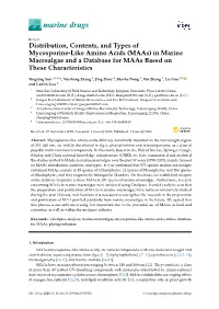 Distribution, Contents, and Types of Mycosporine-Like Amino Acids (Maas) in Marine Macroalgae and a Database for Maas Based on These Characteristics