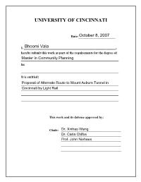 Proposal of Alternate Route to Mount Auburn Tunnel in Cincinnati by Light Rail
