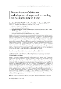 Determinants of Diffusion and Adoption of Improved Technology for Rice Parboiling in Benin