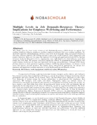 Multiple Levels in Job Demands–Resources Theory: Implications for Employee Well-Being and Performance by Arnold B