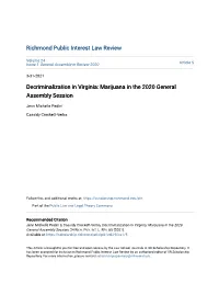 Decriminalization in Virginia: Marijuana in the 2020 General Assembly Session