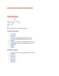 List of Different Groups of Medications