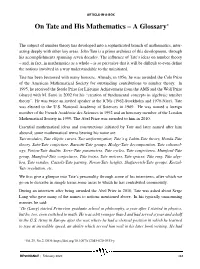 On Tate and His Mathematics – a Glossary∗