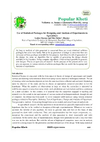 Use of Statistical Packages for Designing and Analysis of Experiments in Agriculture Latika Sharma and Nitu Mehta* (Ranka) Dept
