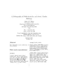 A Bibliography of Publications By, and About, Charles Babbage