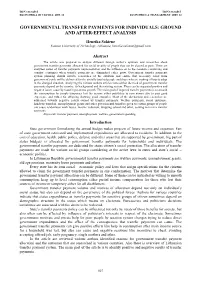 Governmental Transfer Payments for Individuals: Ground and After-Effect Analysis