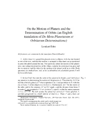 On the Motion of Planets and the Determination of Orbits (An English Translation of De Motu Planetarum Et Orbitarum Determinatione)