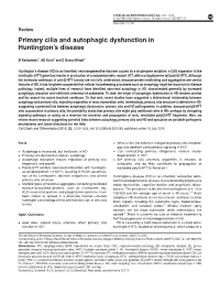 Primary Cilia and Autophagic Dysfunction in Huntington&Rsquo