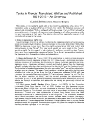 Tanka in French: Translated, Written and Published: 1871-2013 – an Overview