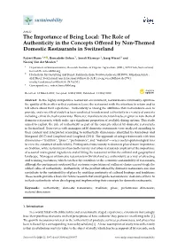 The Role of Authenticity in the Concepts Offered by Non-Themed Domestic Restaurants in Switzerlan